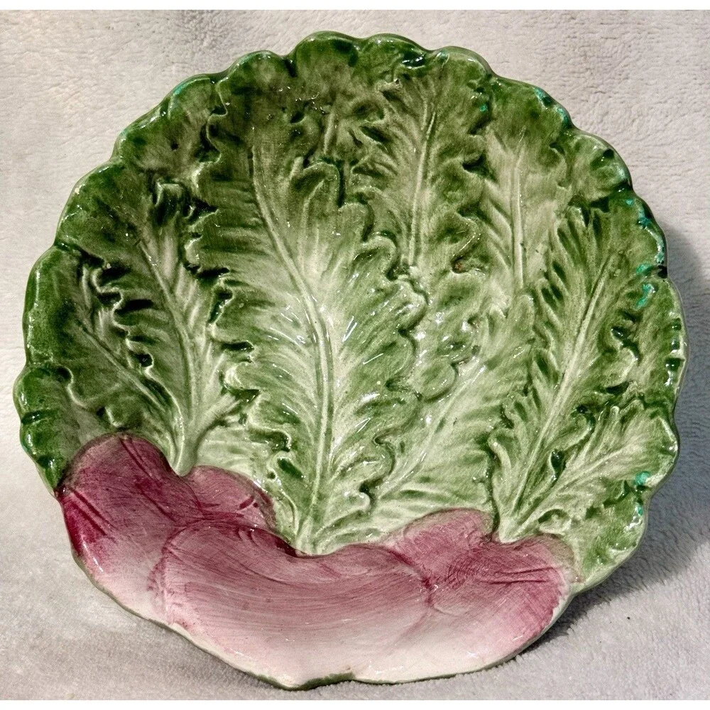 Fitz & Floyd Vegetable Garden Radish/Turnip Leaves Salad Bowl Pink & Green Decor